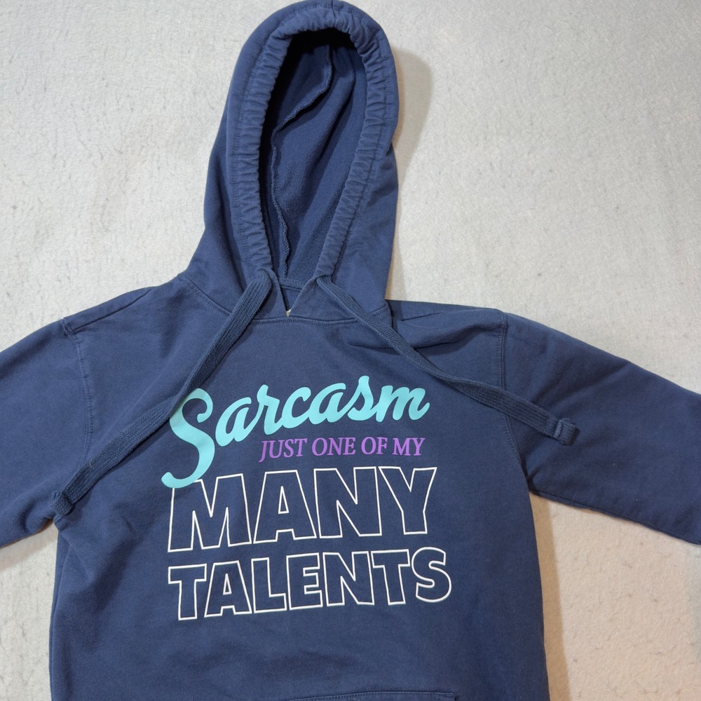 Wound Up Sarcasm Hoodie Womens XS Blue Good‎ Graphic Pullover LH40004HO